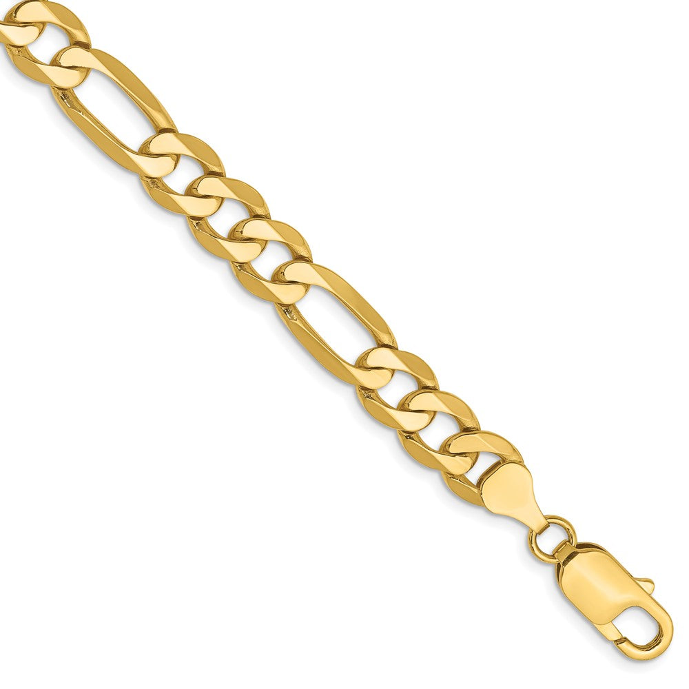 14K 8 inch 7.5mm Flat Figaro with Lobster Clasp Bracelet