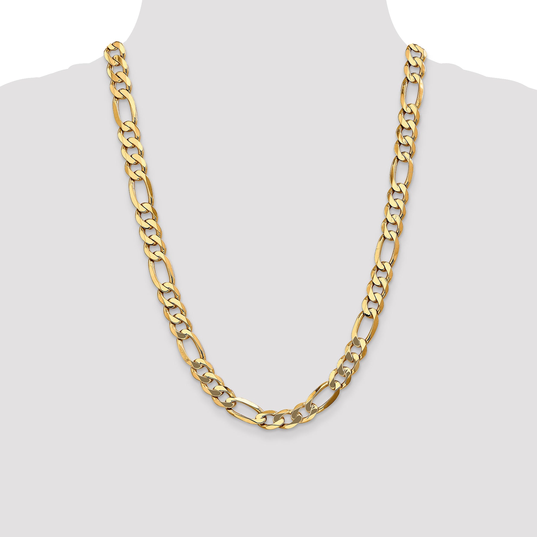 14K 24 inch 10mm Flat Figaro with Lobster Clasp Chain