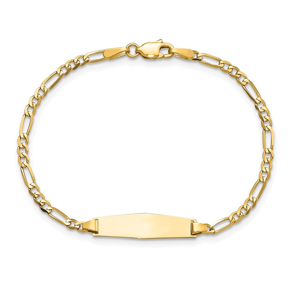 14k Soft Diamond Shape Figaro Link ID Bracelet