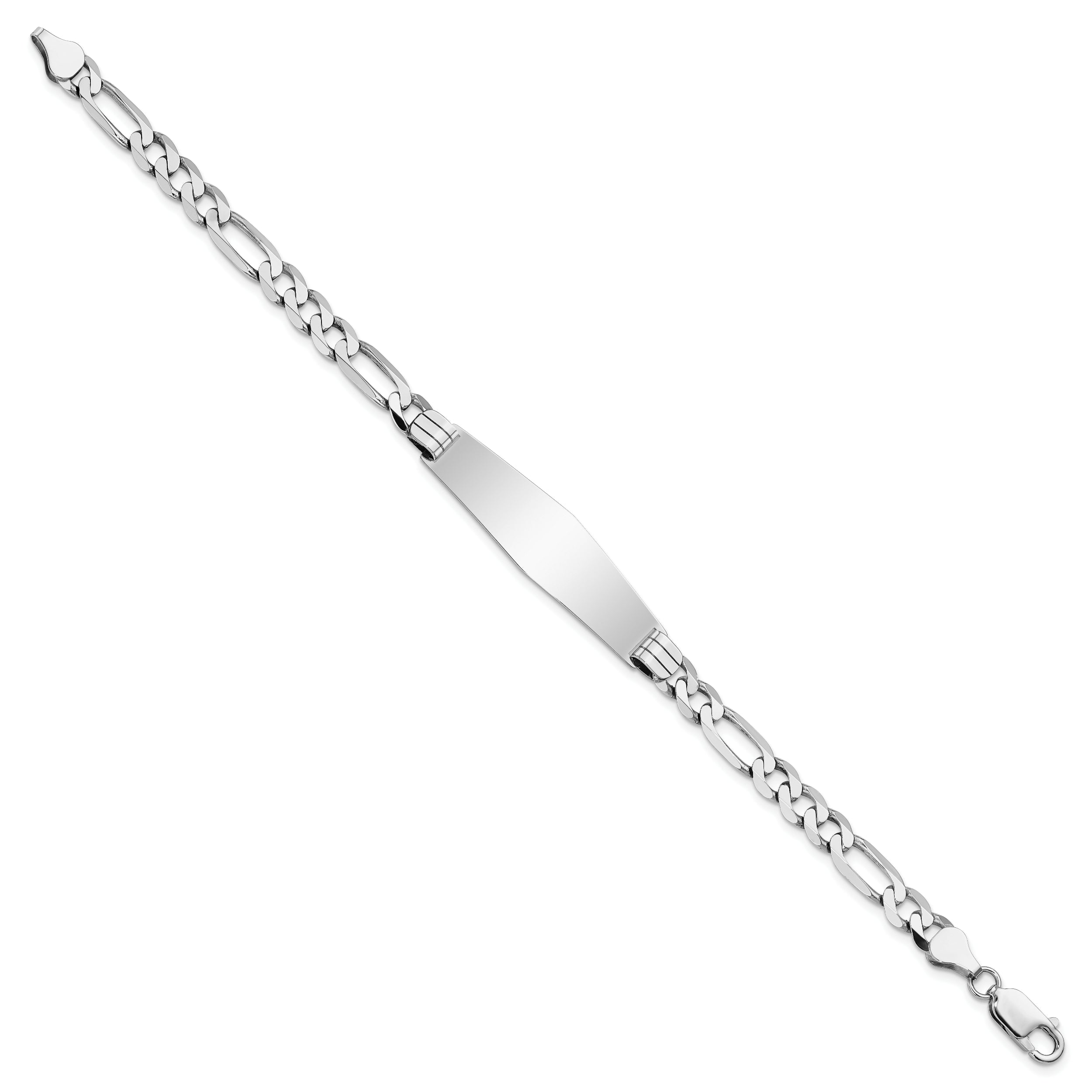 14k WG Figaro Link Soft Diamond Shape ID Bracelet