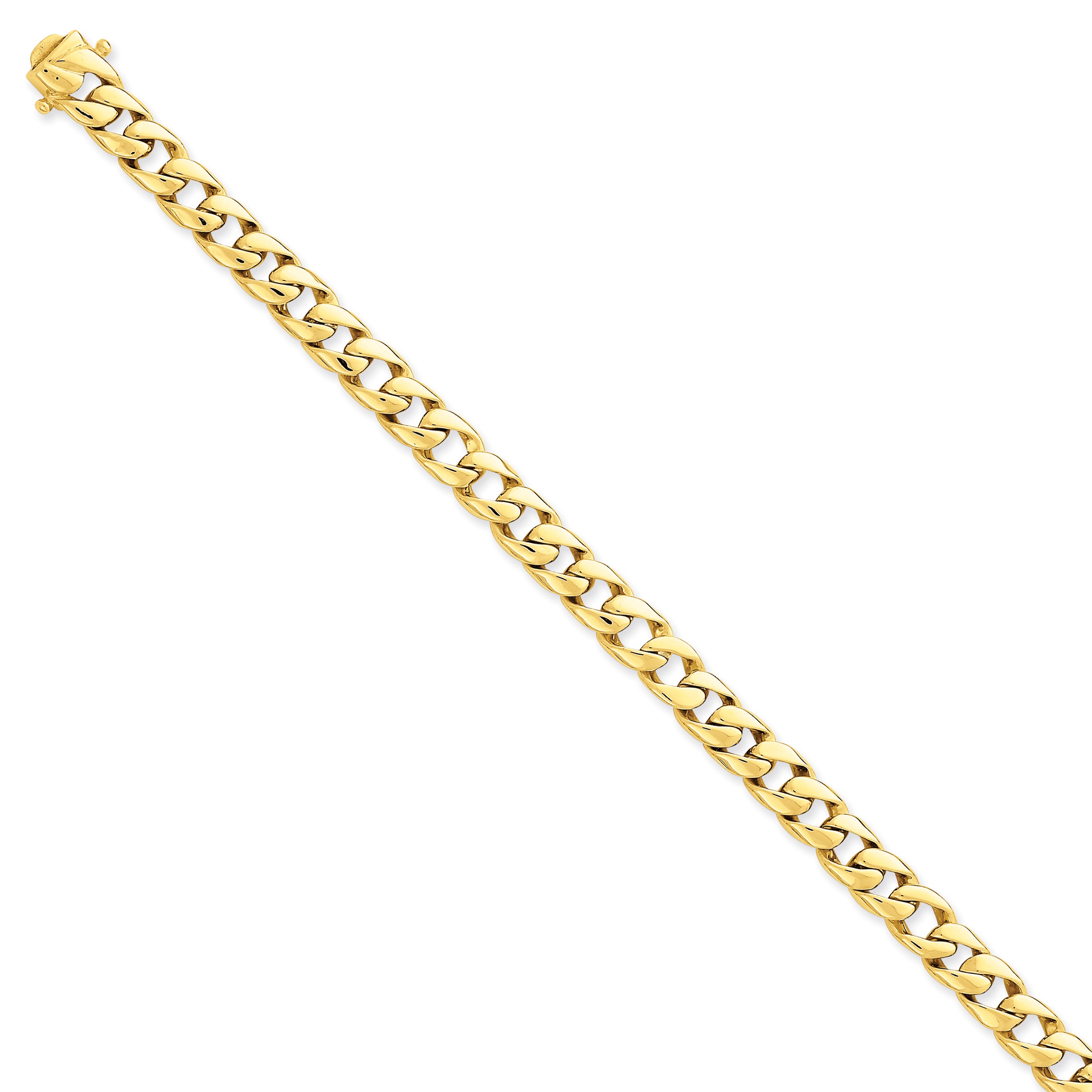 14K 9 inch 8mm Hand Polished Curb Link with Box Catch Clasp Bracelet