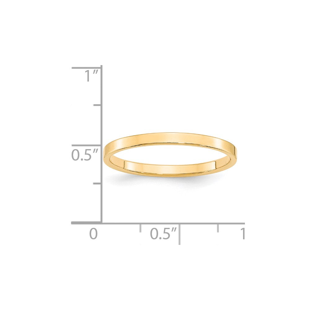 14k Yellow Gold 2mm Lightweight Flat Wedding Band Size 11.5