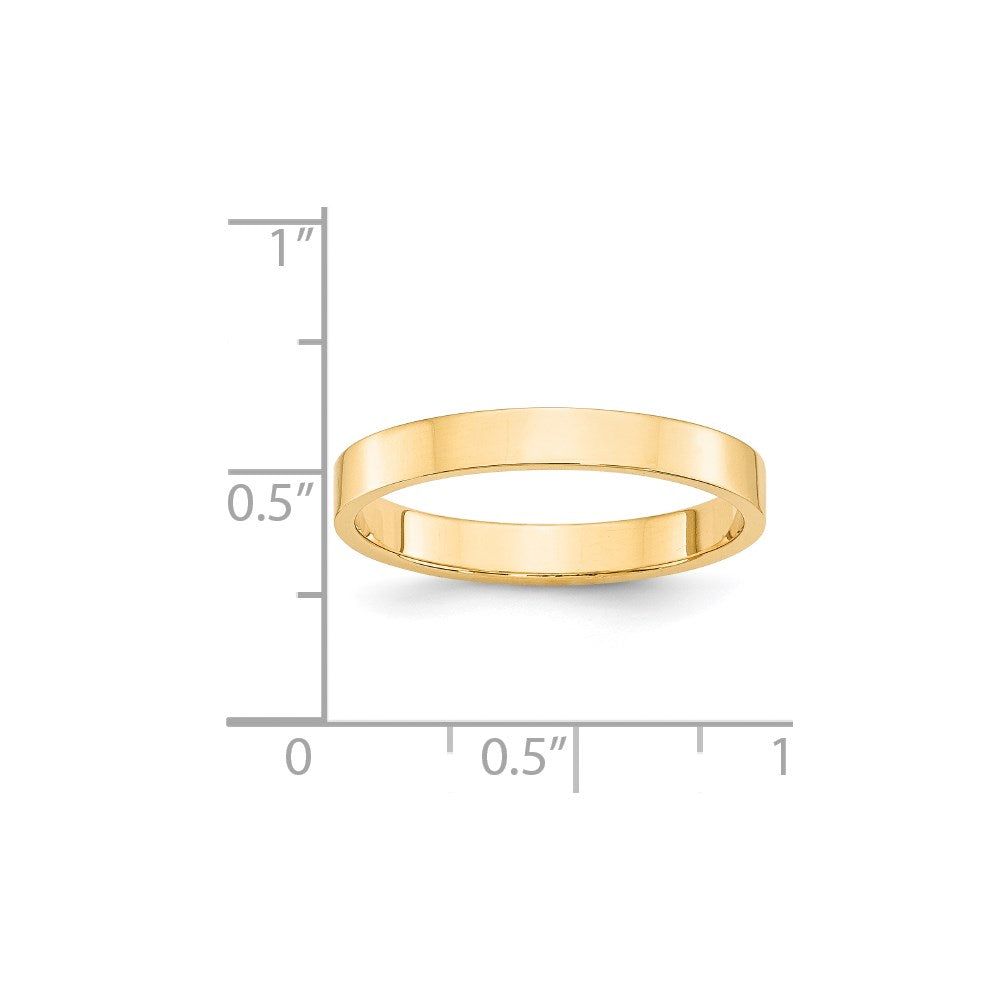 14k Yellow Gold 3mm Lightweight Flat Wedding Band Size 9.5