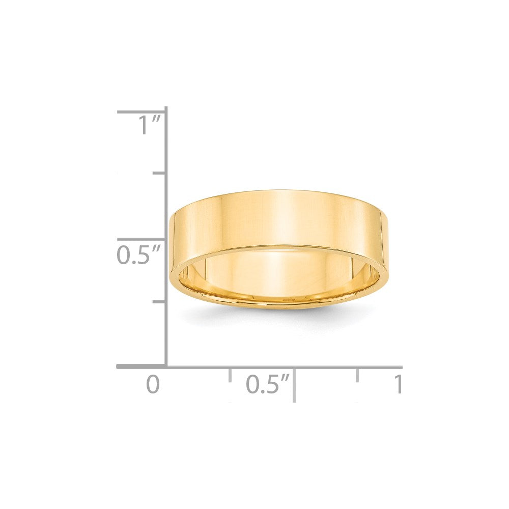 14k Yellow Gold 6mm Lightweight Flat Wedding Band Size 8.5