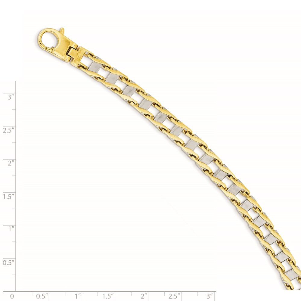 14k Two-tone 7.5mm Hand-polished Fancy Link Bracelet