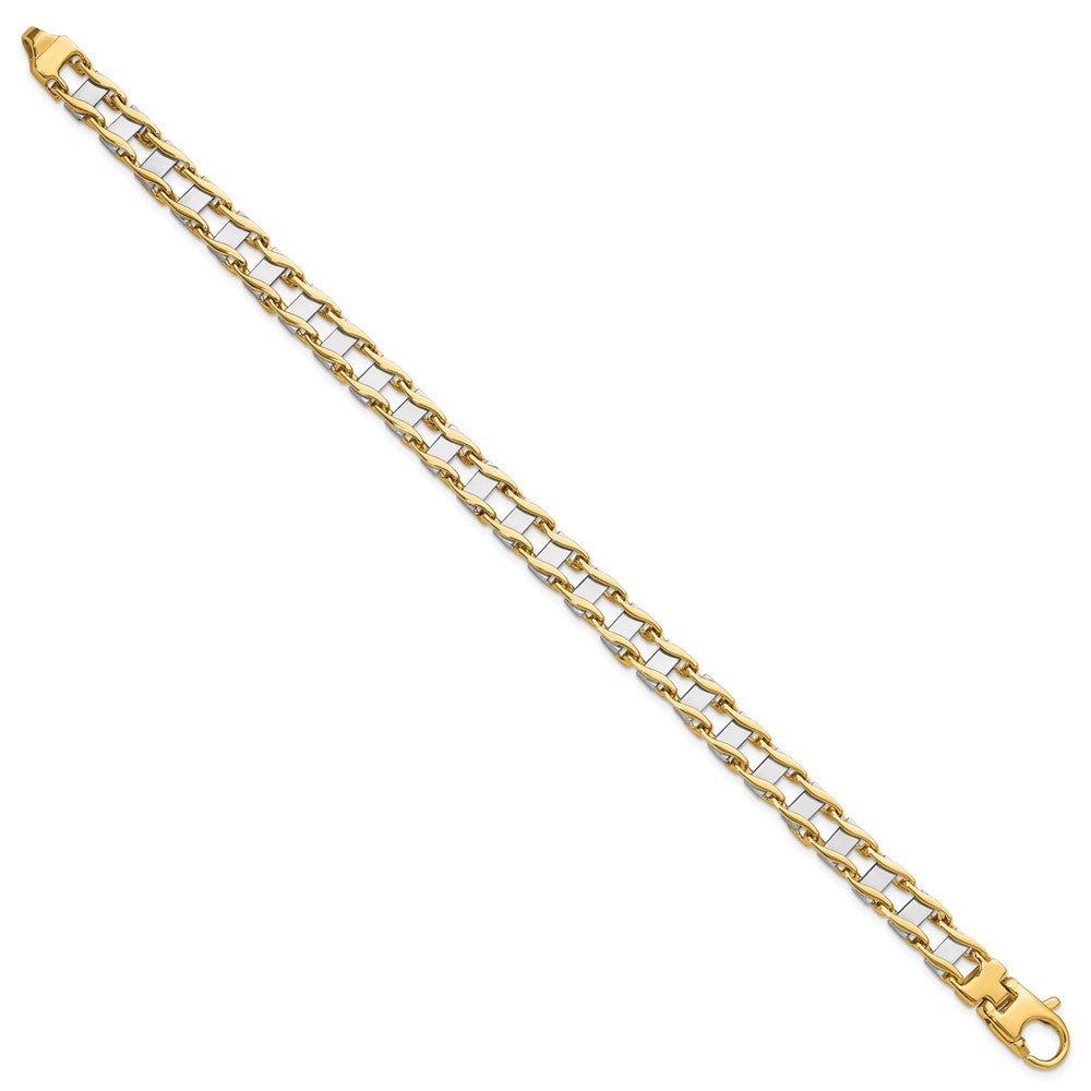 14k Two-tone 7.5mm Hand-polished Fancy Link Bracelet