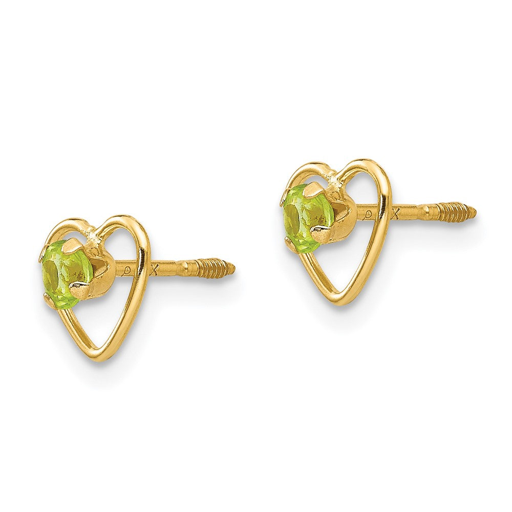 14k Madi K 3mm Genuine Peridot Birthstone Heart Earrings