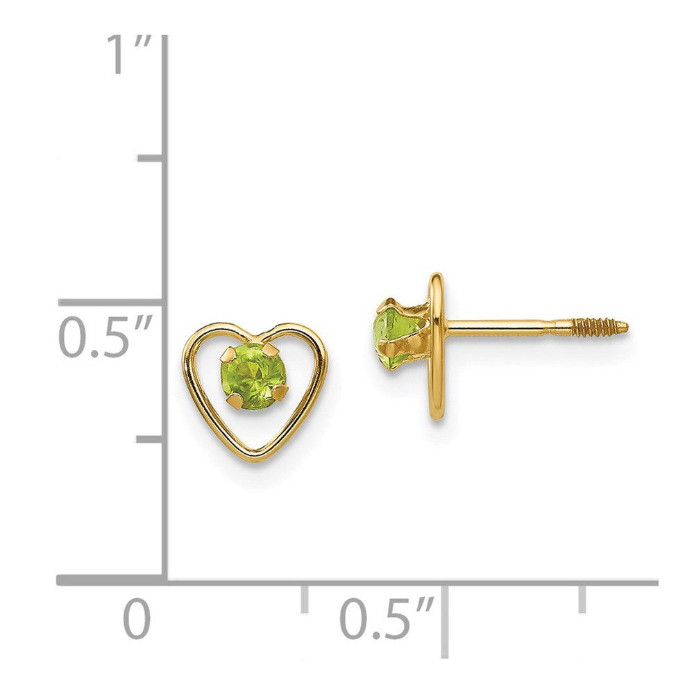 14k Madi K 3mm Genuine Peridot Birthstone Heart Earrings