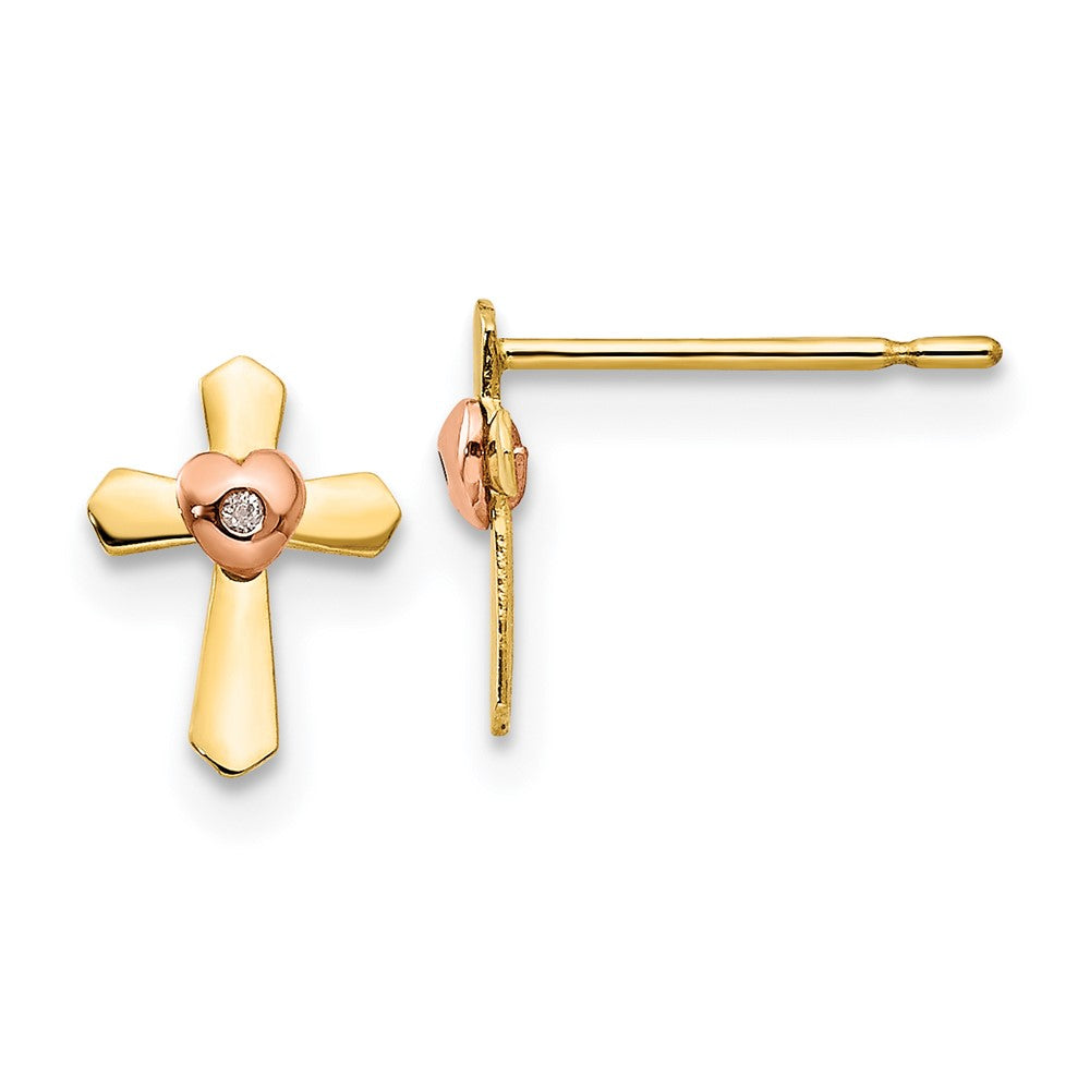 14k Yellow & Rose Gold Madi K Children's Cross Heart Post Earrings