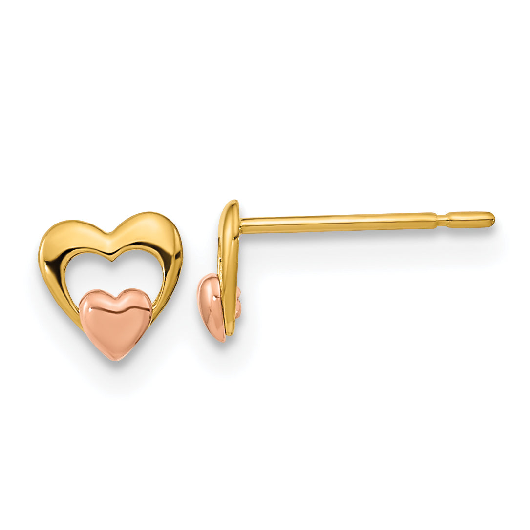 14k Yellow & Rose Gold Madi K Children's Heart Post Earrings GK709