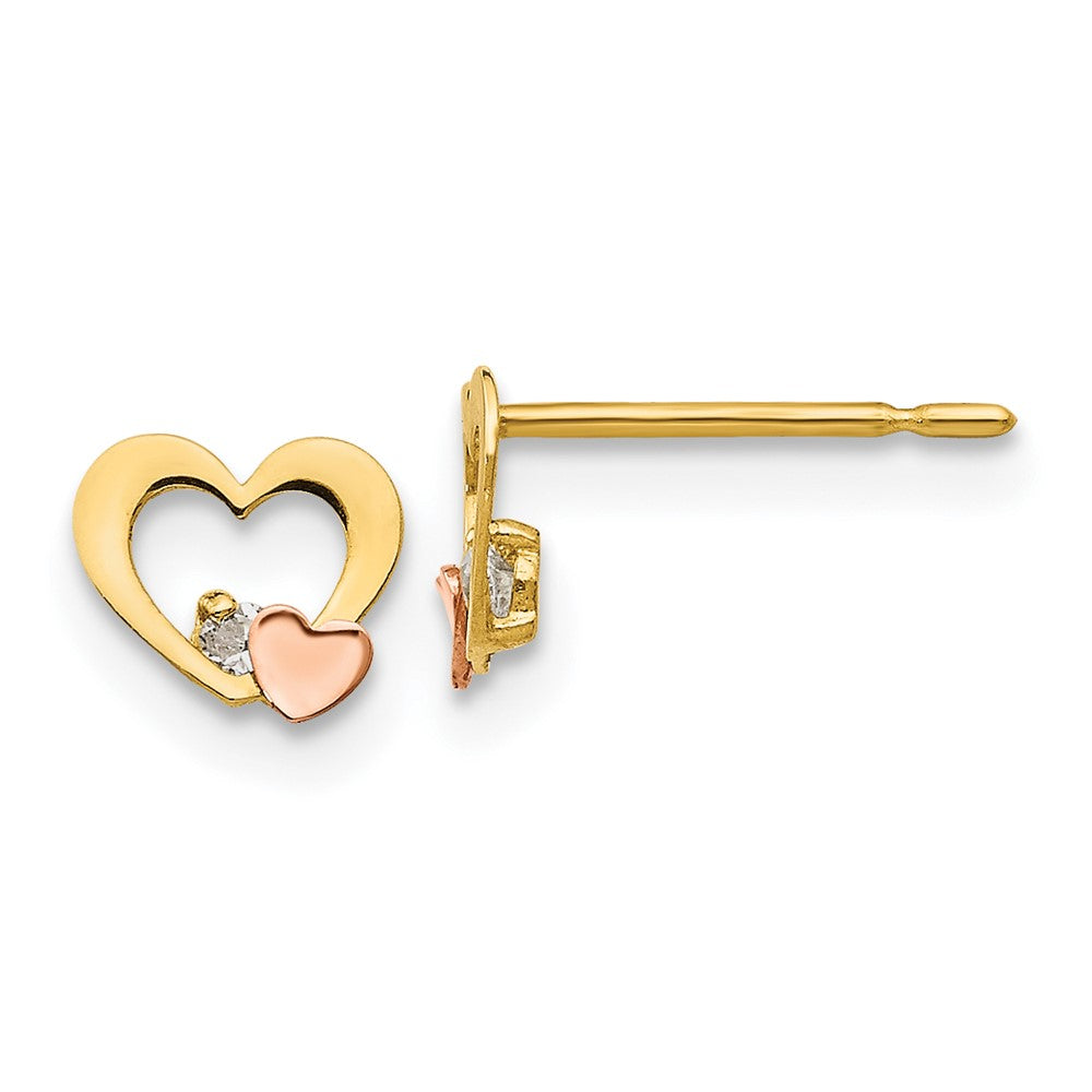 14k Yellow & Rose Gold Madi K CZ Children's Heart Post Earrings