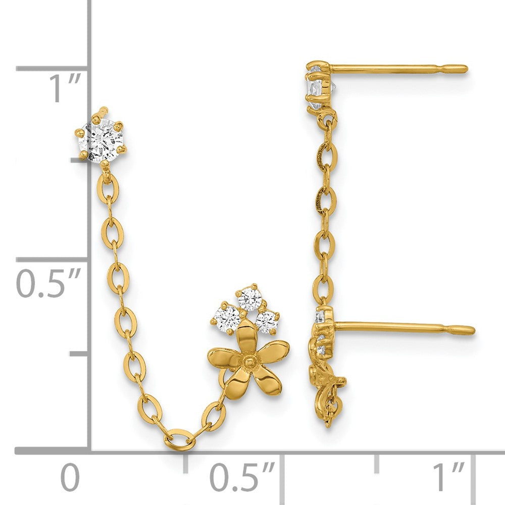 14k Madi K CZ Double Post w/Chain Flower Earring