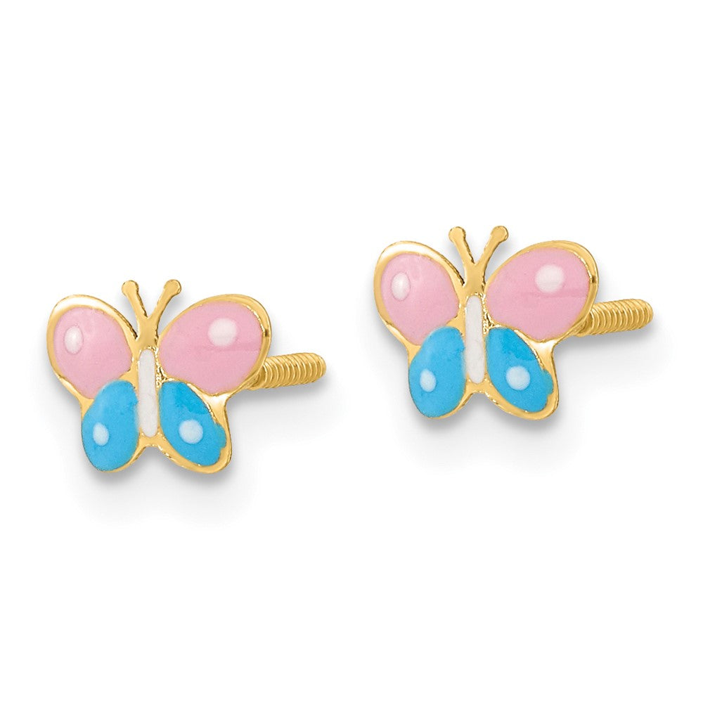 14k Madi K Polished Enameled Butterfly Screwback Post Earrings