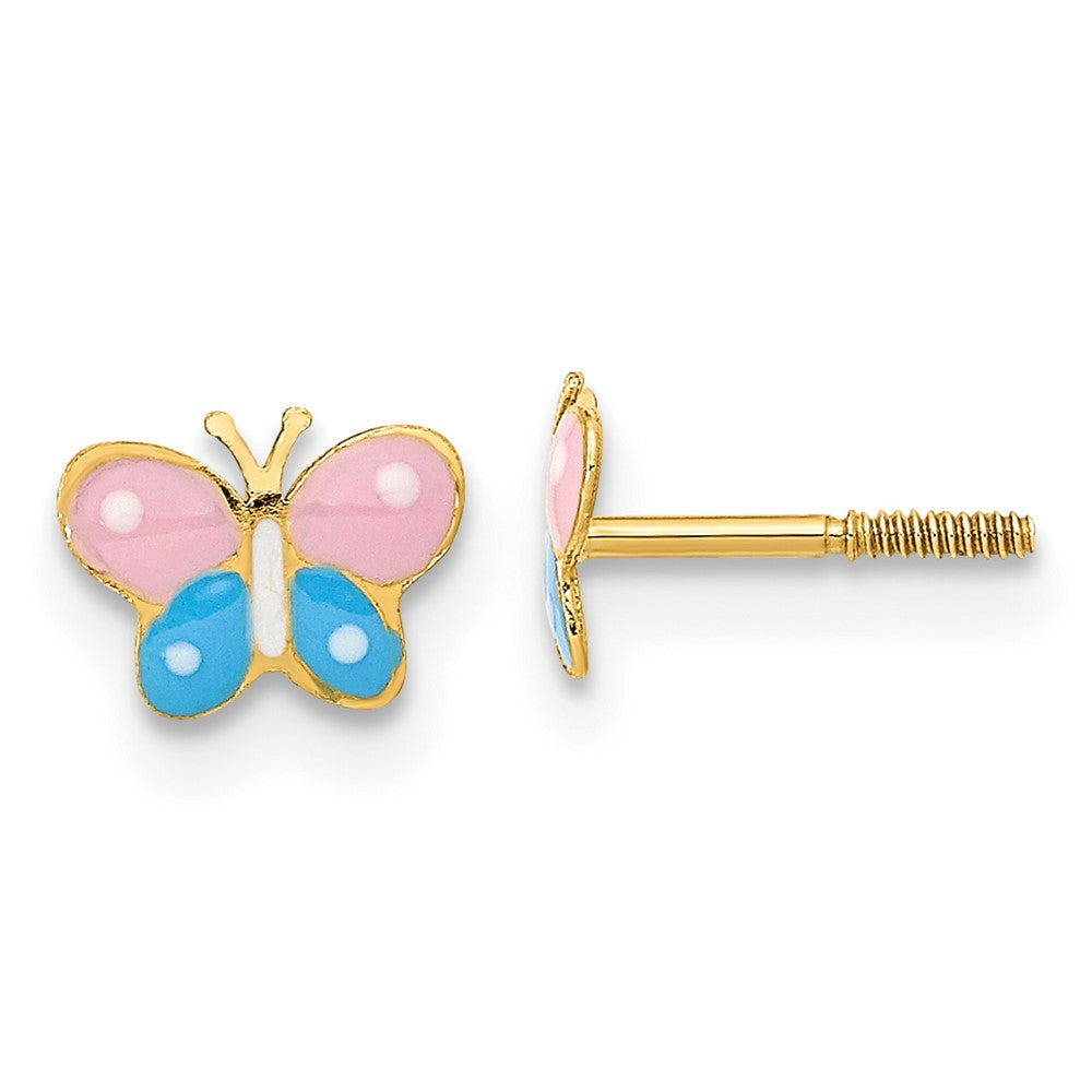 14k Madi K Polished Enameled Butterfly Screwback Post Earrings