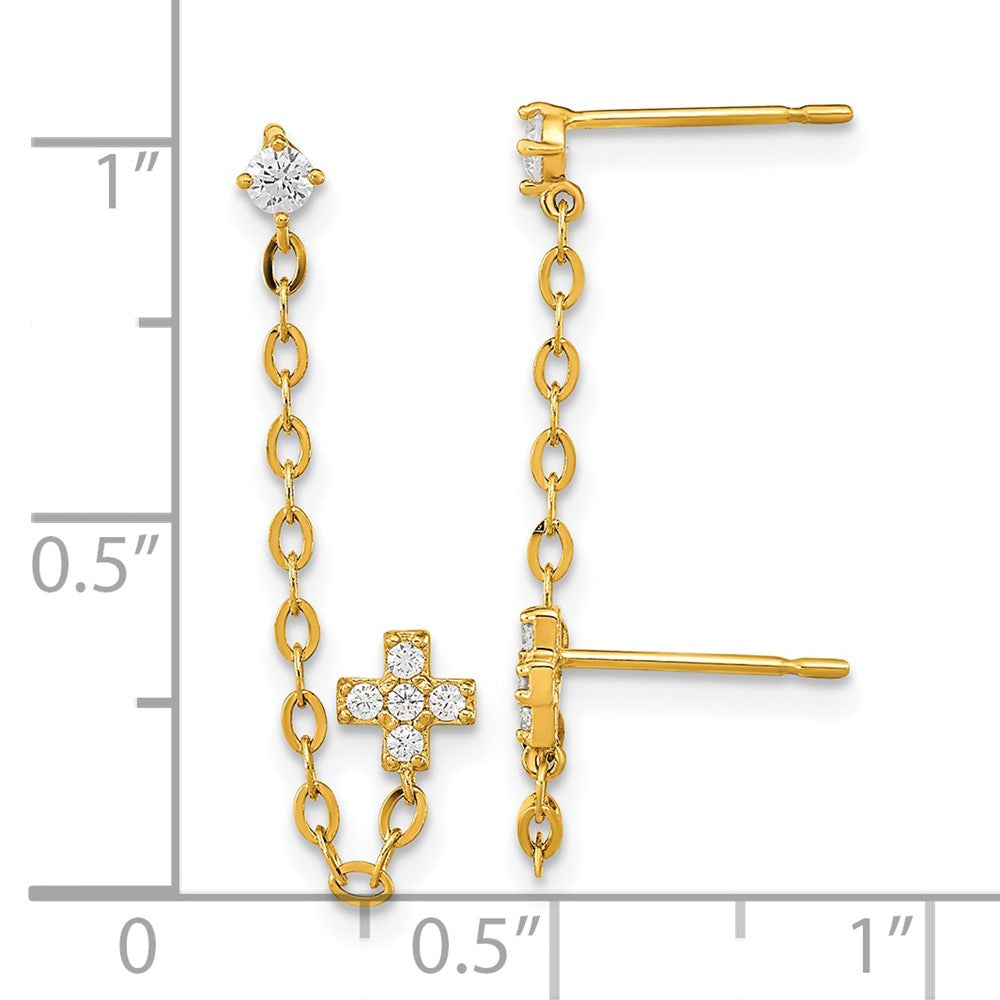 14k Madi K Double Post w/Chain CZ Cross Earring (single)