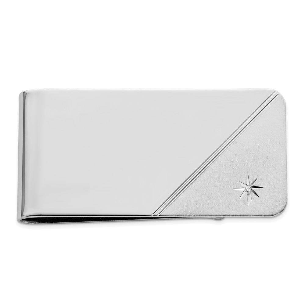 Rhodium-plated Kelly Waters Star .001ct. Diamond Money Clip