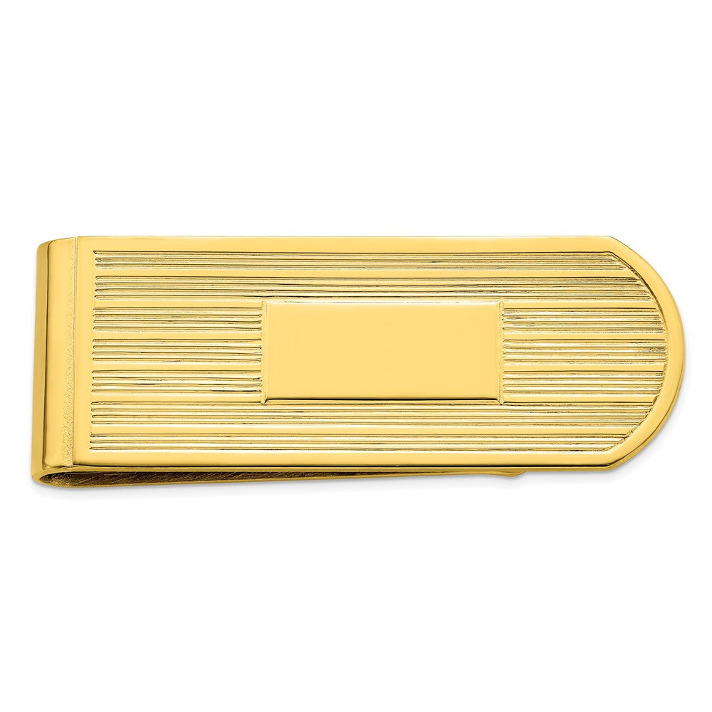 Gold-plated Kelly Waters Etched Lines Money Clip with Engravable Area