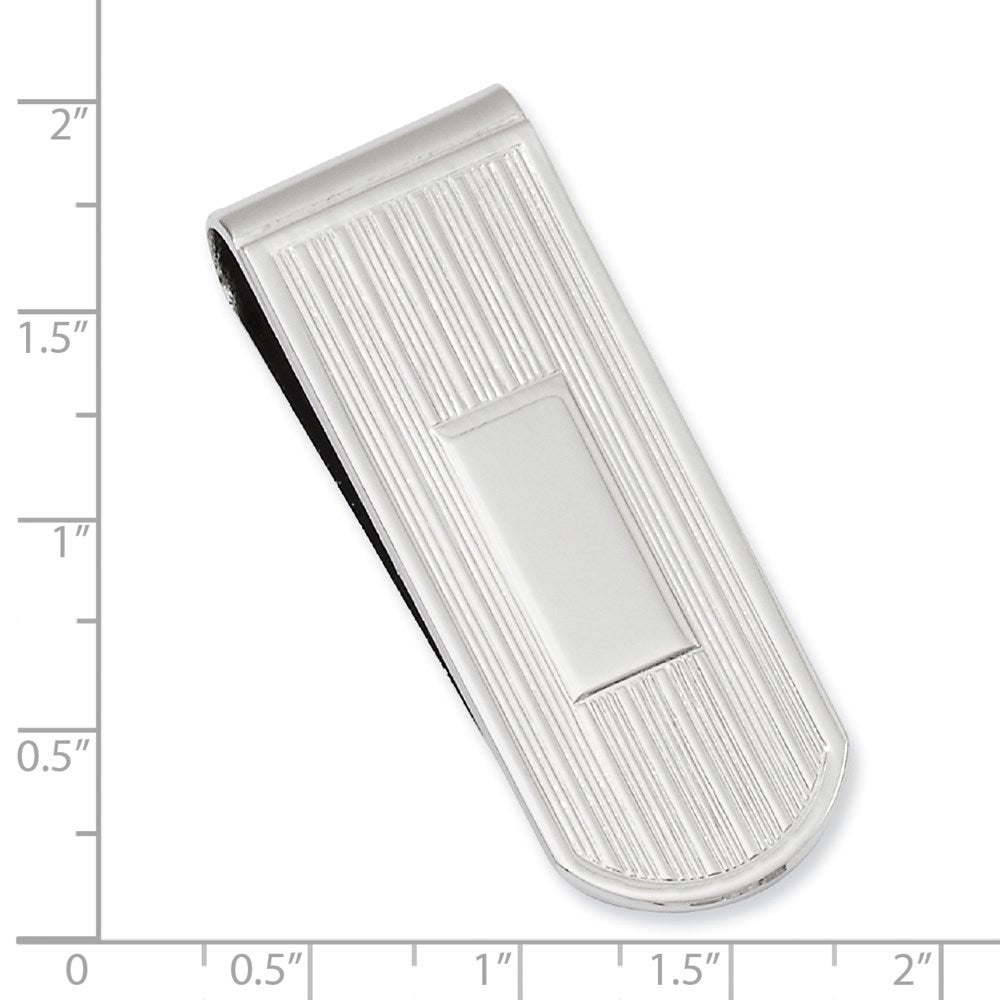 Rhodium-plated Kelly Waters Etched Lines Money Clip with Engravable Area