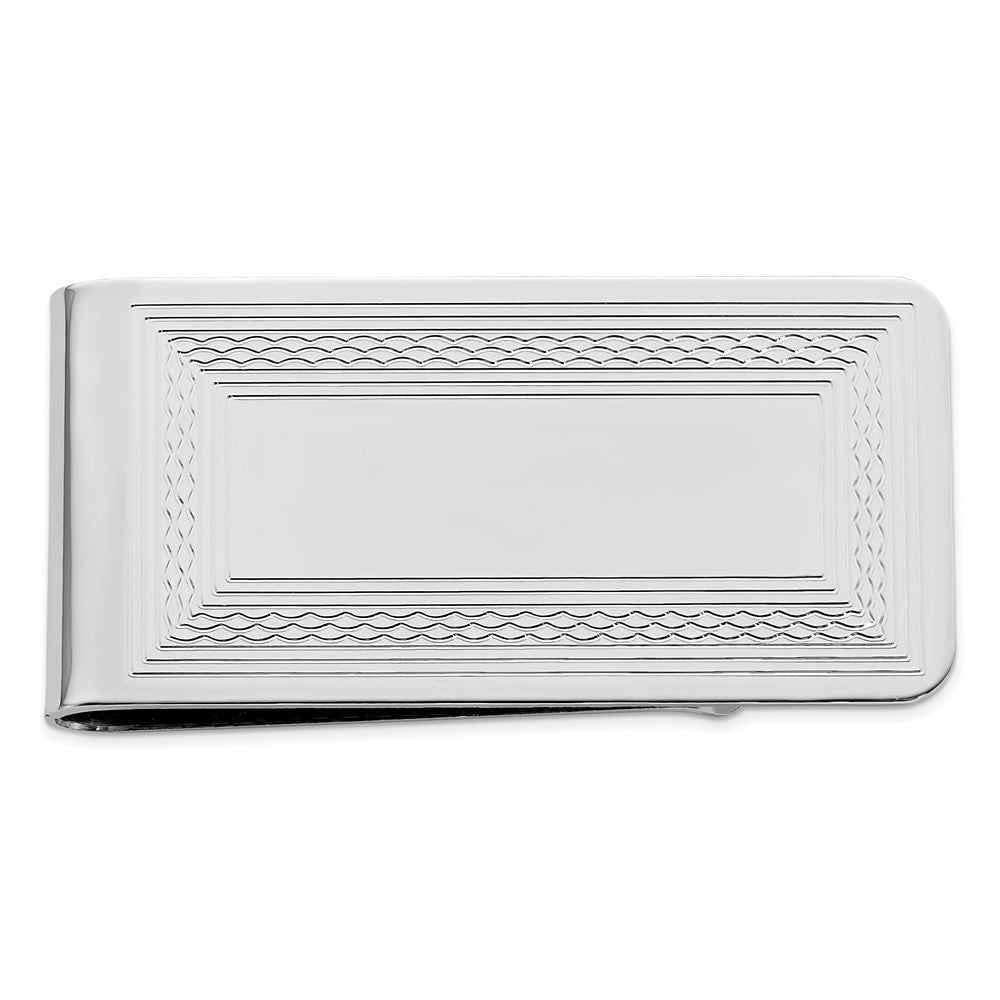 Rhodium-plated Kelly Waters Patterned Border Money Clip