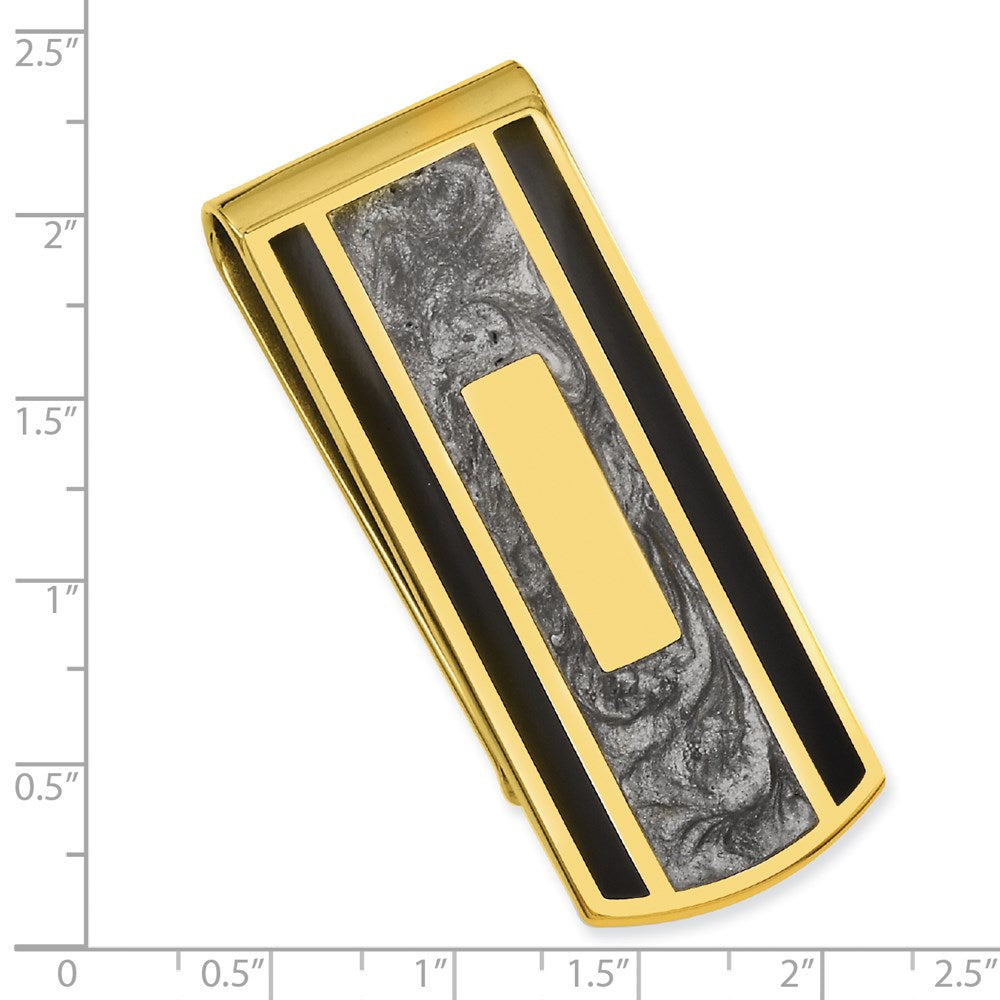 Gold-plated Kelly Waters Black and Grey Epoxy Money Clip with Engravable Area