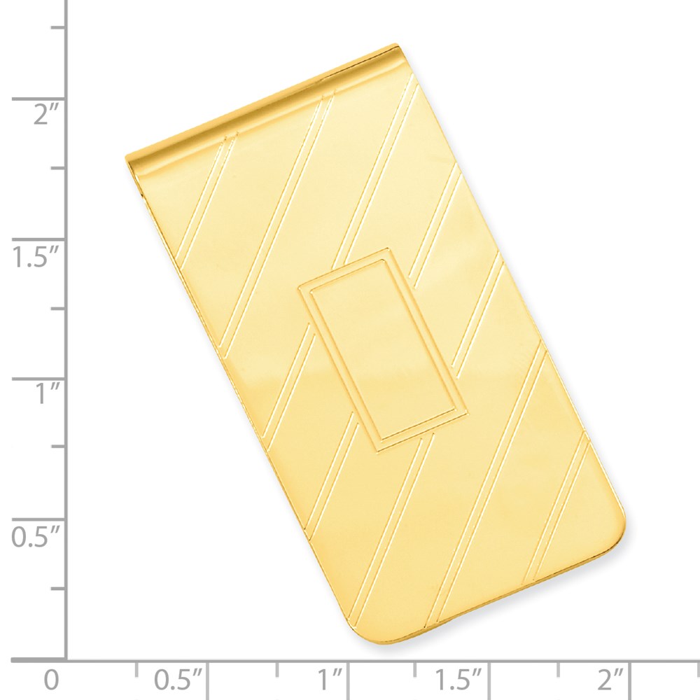 Gold-plated Kelly Waters Etched Diagonal Lines with Engravable Area Money Clip