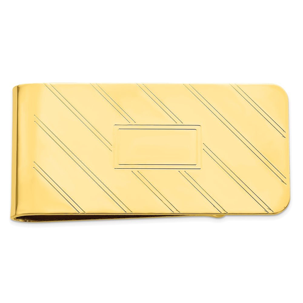 Gold-plated Kelly Waters Etched Diagonal Lines with Engravable Area Money Clip