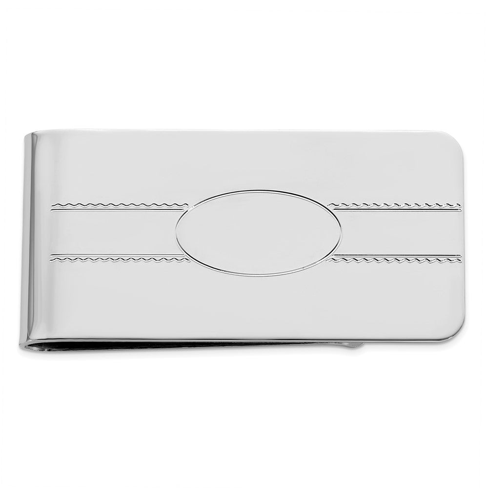 Rhodium-plated Kelly Waters Engraveable Oval Center Money Clip