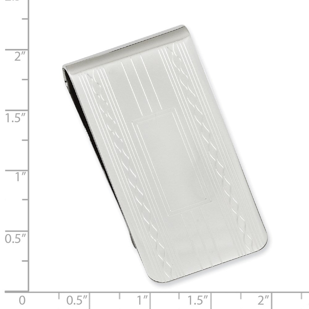 Rhodium-plated Kelly Waters Patterned Edge Money Clip