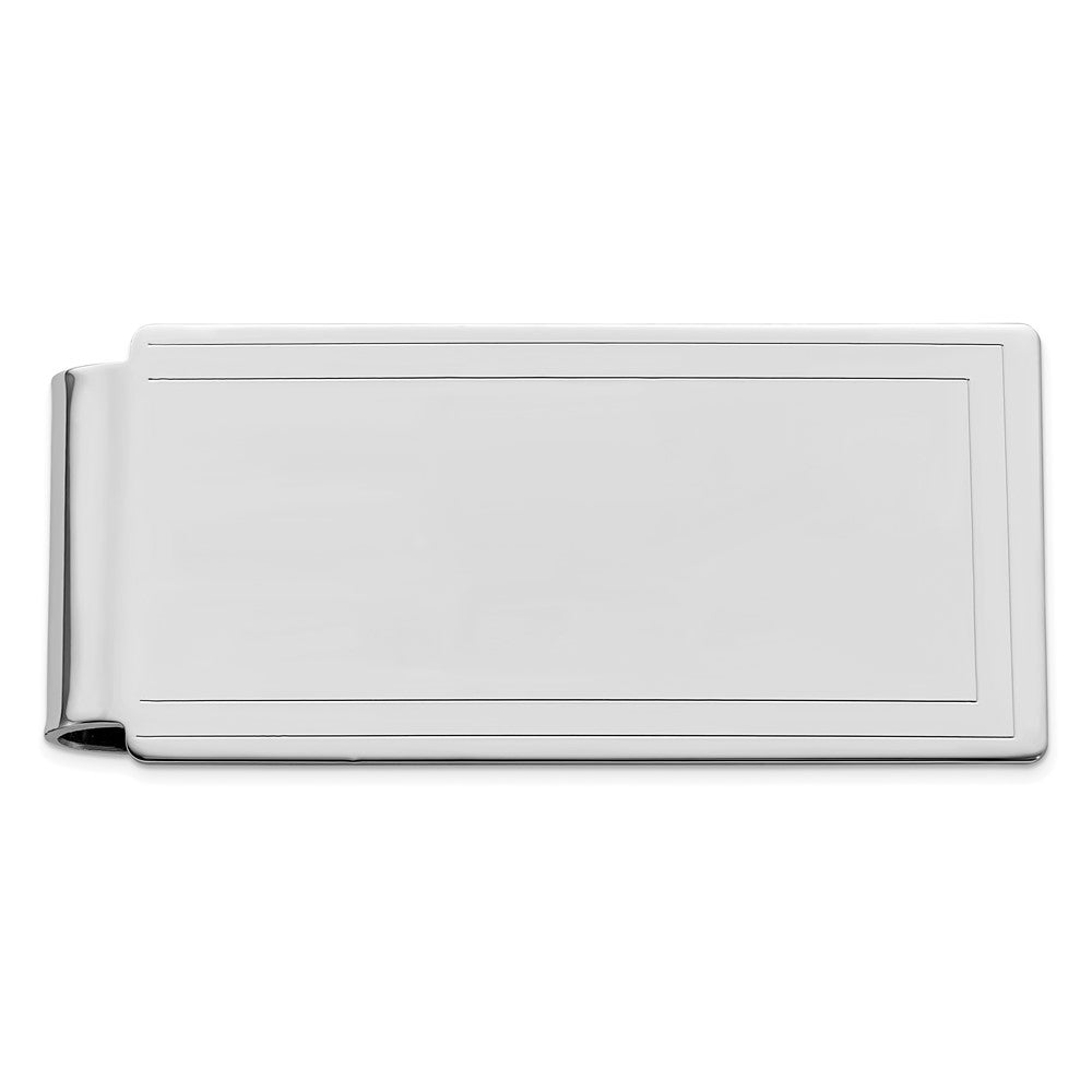 Rhodium-plated Kelly Waters Engraved Edge Plain Hinged Money Clip