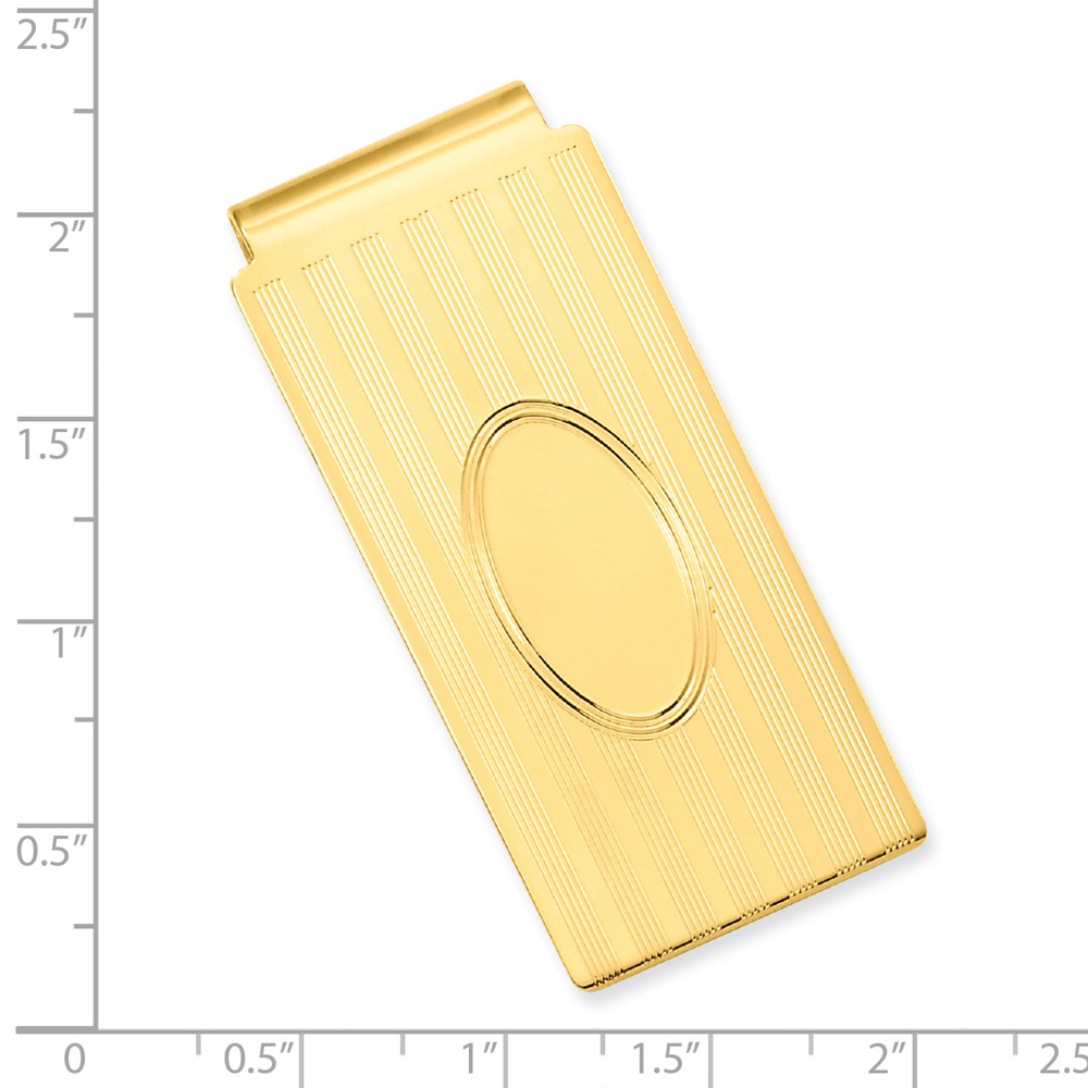 Gold-plated Kelly Waters Horizontal Lines with Engravable Oval Hinged Money Clip