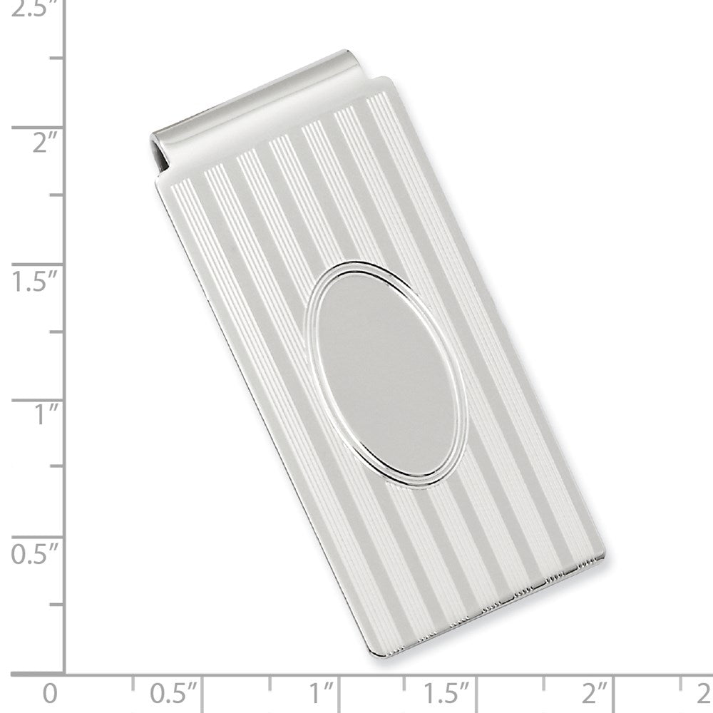 Rhodium-plated Kelly Waters Horizontal Lines Hinged Money Clip with Engravable Area