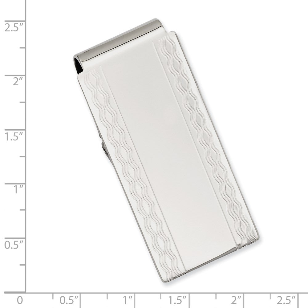 Rhodium-plated Kelly Waters Patterned Edge Hinged Money Clip