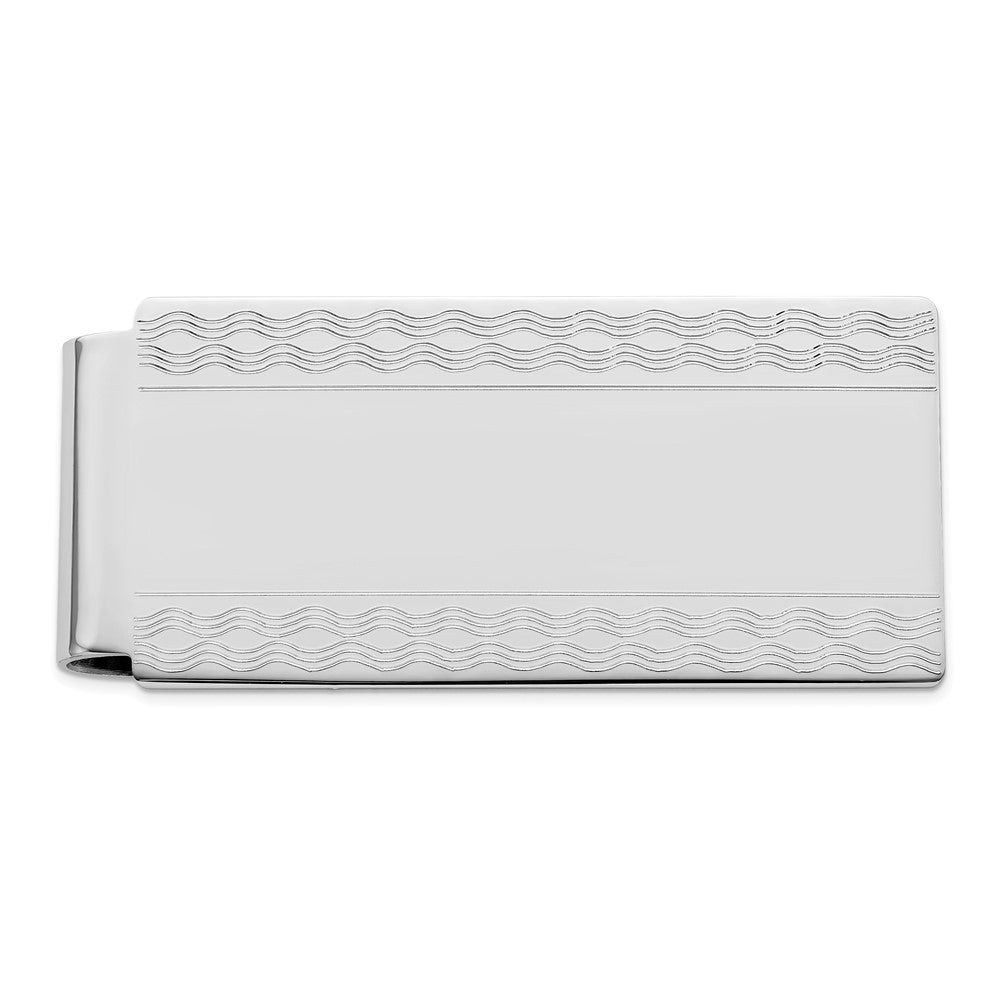 Rhodium-plated Kelly Waters Patterned Edge Hinged Money Clip