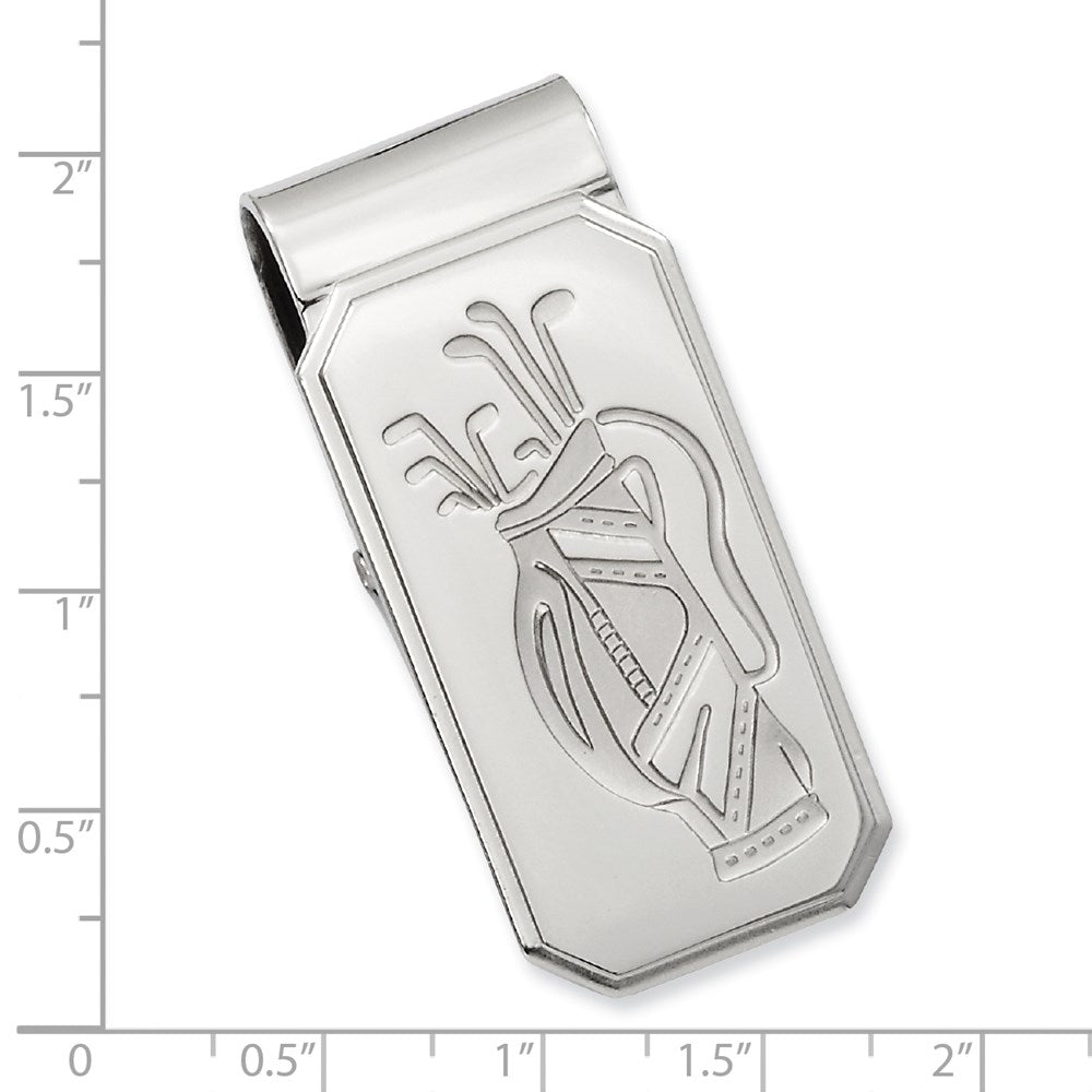 Rhodium-plated Kelly Waters Golf Bag Hinged Money Clip