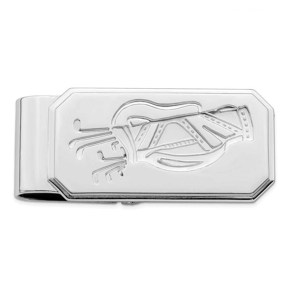 Rhodium-plated Kelly Waters Golf Bag Hinged Money Clip