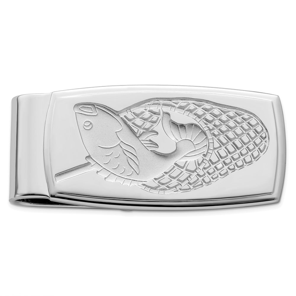 Rhodium-plated Kelly Waters Fish in Net Hinged Money Clip