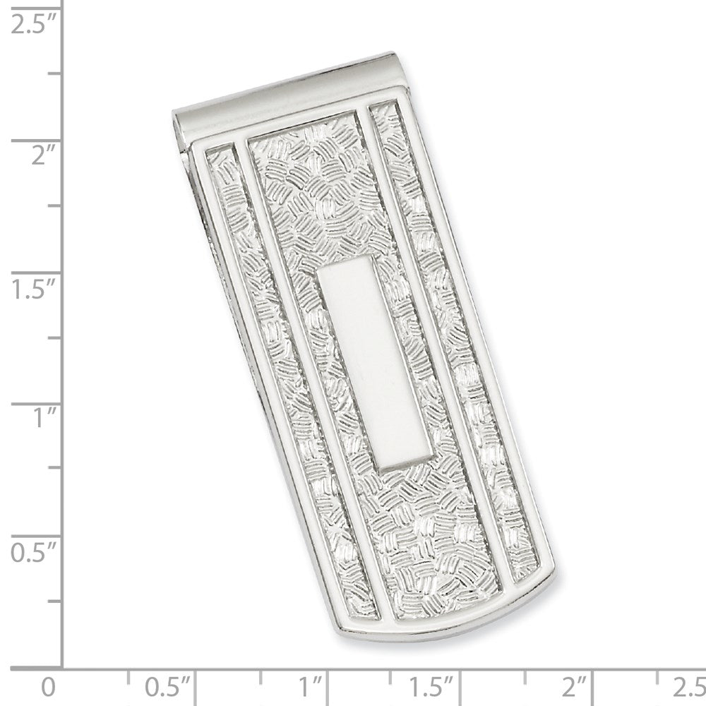 Rhodium-plated Kelly Waters Textured with Engraveable Area Money Clip