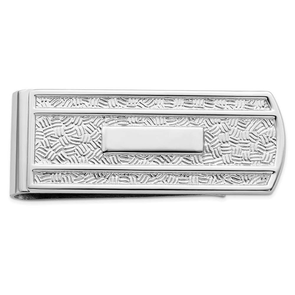 Rhodium-plated Kelly Waters Textured with Engraveable Area Money Clip