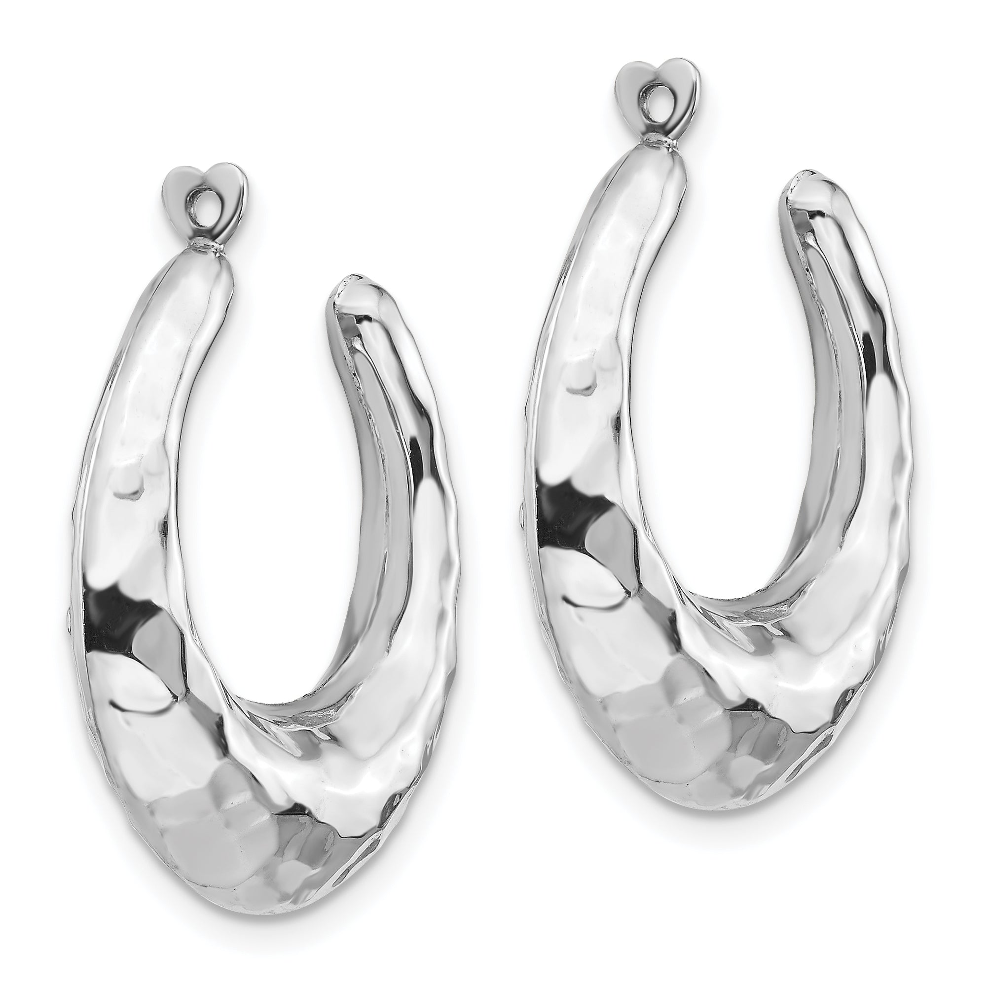 14k White Gold Hammered Hoop Earring Jackets H693J