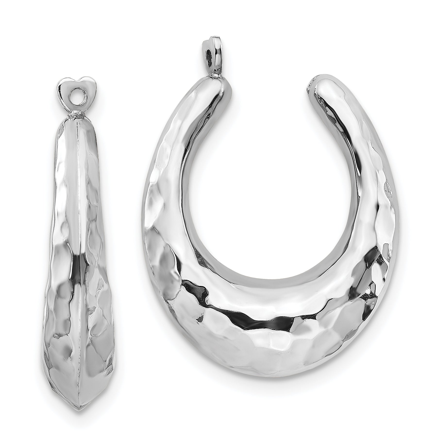 14k White Gold Hammered Hoop Earring Jackets H693J