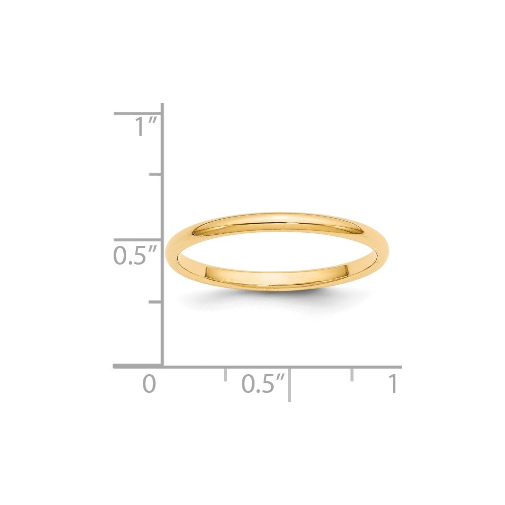 14k Yellow Gold 2mm Half Round Wedding Band Size 12