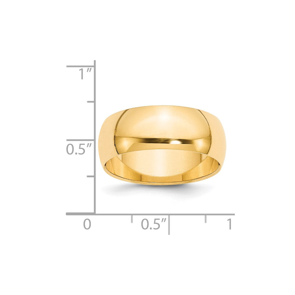 14k Yellow Gold 8mm Half-Round Wedding Band Size 11