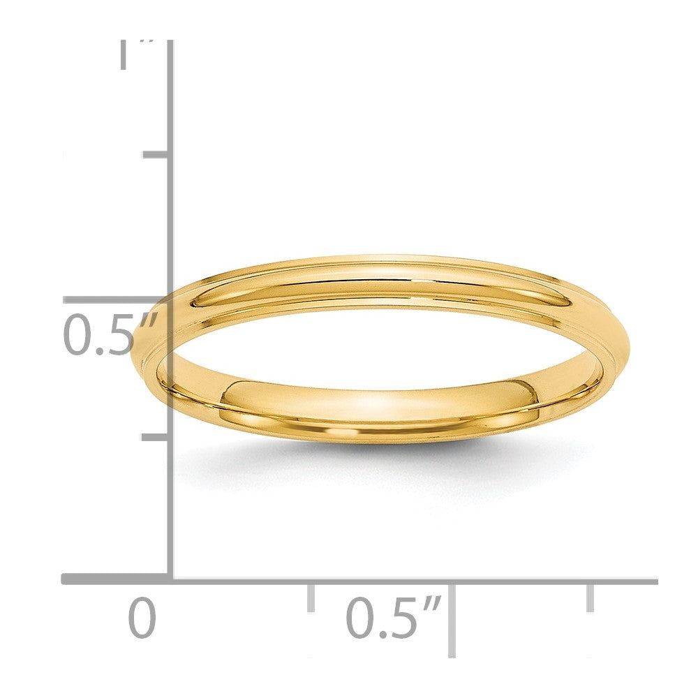 14k Yellow Gold 2.5mm Half Round with Edge Wedding Band Size 7.5