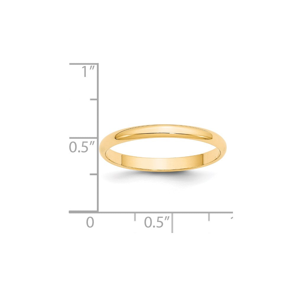 14k Yellow Gold 2.5mm Lightweight Half Round Wedding Band Size 10.5