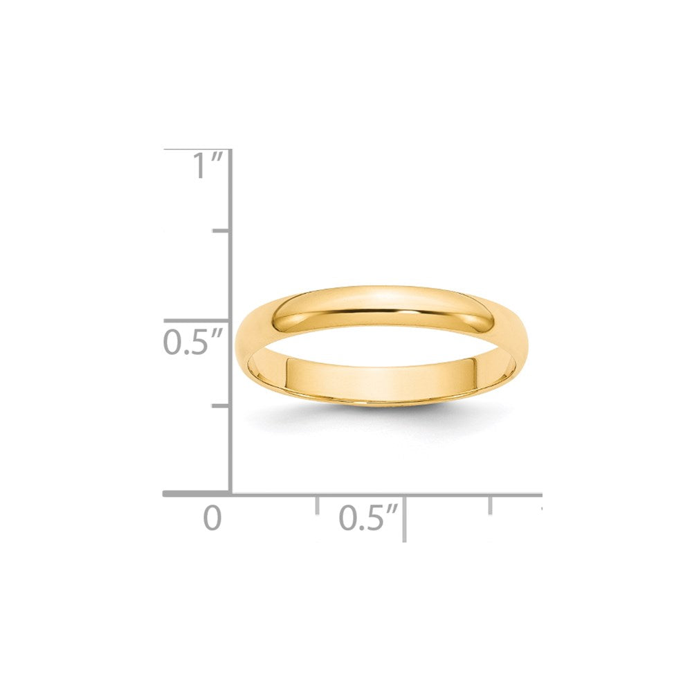 14k Yellow Gold 3mm Lightweight Half Round Wedding Band Size 11.5