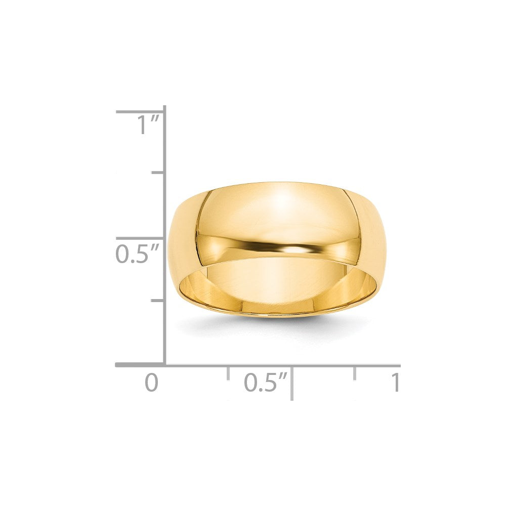 14k Yellow Gold 8mm Lightweight Half Round Wedding Band Size 5