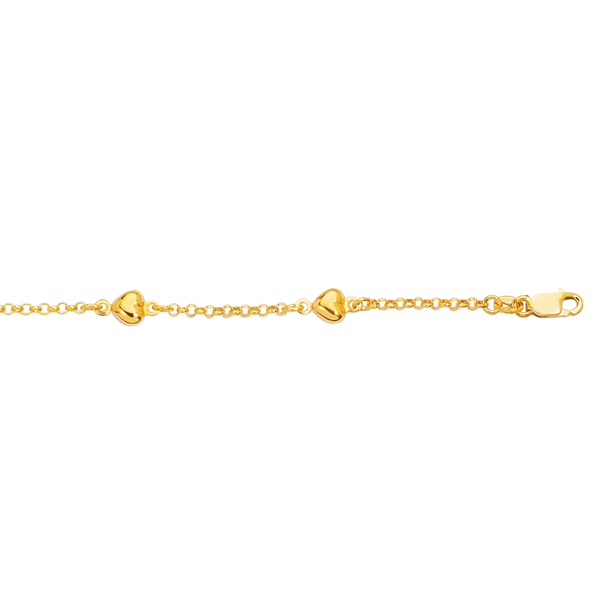 14K Yellow Gold 10" Polished Heart Station Bracelet