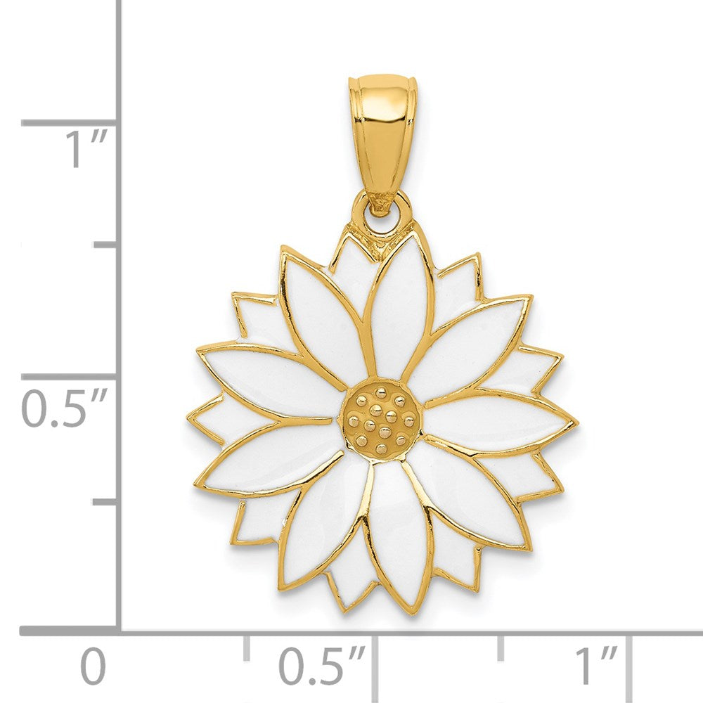 14k Enameled White Daisy Flower Pendant