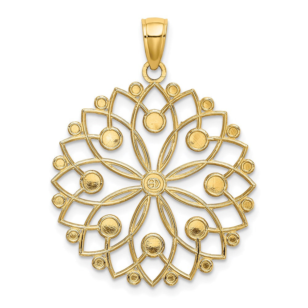 14k and White Rhodium Diamond-cut Flower Pendant