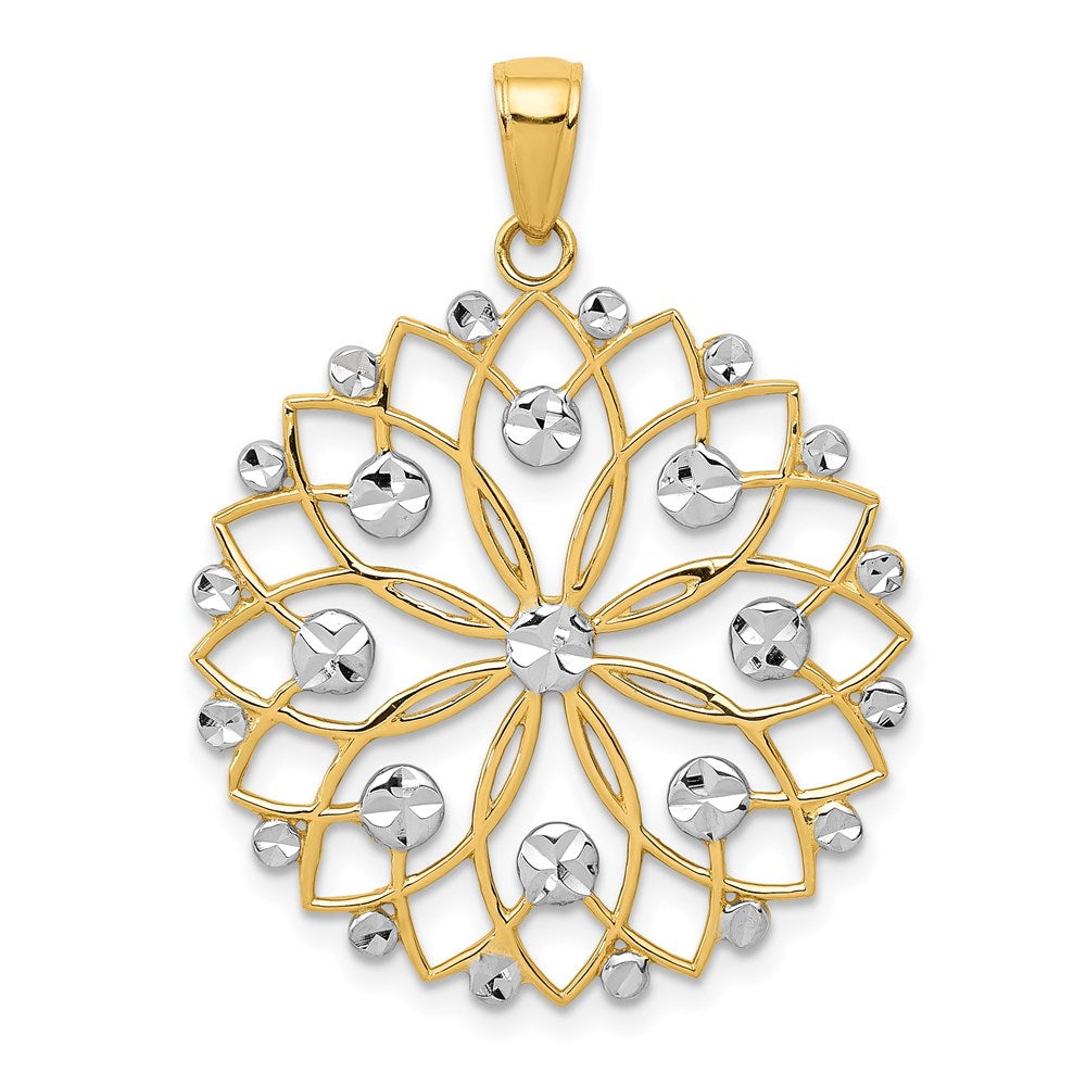 14k and White Rhodium Diamond-cut Flower Pendant